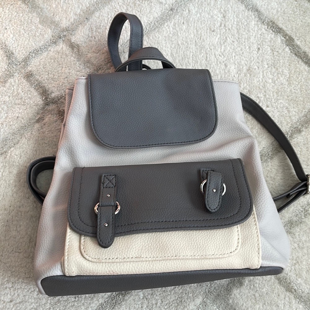 Grey Leather Backpack